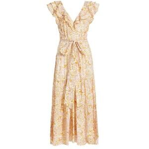 Poupette St Barth $390 Della Yellow Floral Cotton Maxi Dress Small EUC